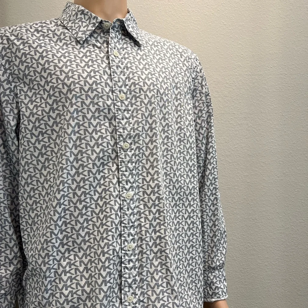 Michael Kors MK Monogram Logo All Over Print Button Up Shirt - Picture 2 of 7